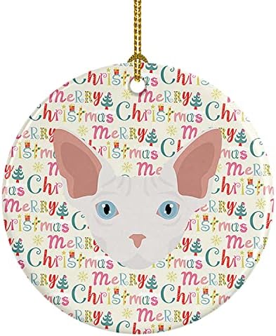 Богатства на Каролина WDK2387CO1 Сфинкс мачка Божиќен керамички украс, украси за новогодишни елки, висечки украс за Божиќ, празник,