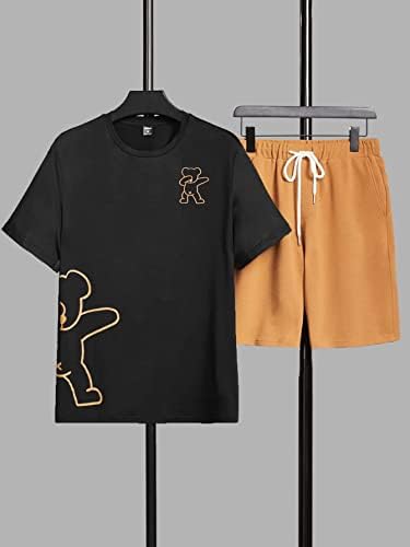 Lubose облека со две парчиња за мажи мажи цртани мечки графички мета и шорцеви за половината за влечење