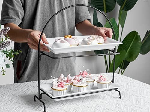 Ондеморе 2 -ниво со голема лента за сервисирање - лак за склопување на храна со правоаголни керамички пластери - светло бело