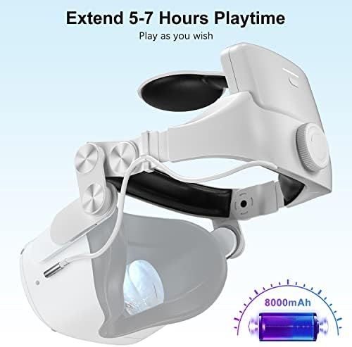 Лента за глава со батерија од 8000mAh за Oculus / Meta Quest 2, батерија што може да се надополнува 5H Playtime, VR додатоци прилагодлива