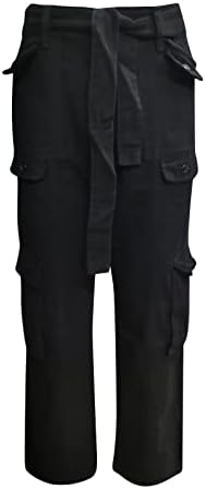 Ndvyxx женски карго панталони со висока половината права нога долги панталони обични мулти џебови тенок вклопување на отворено