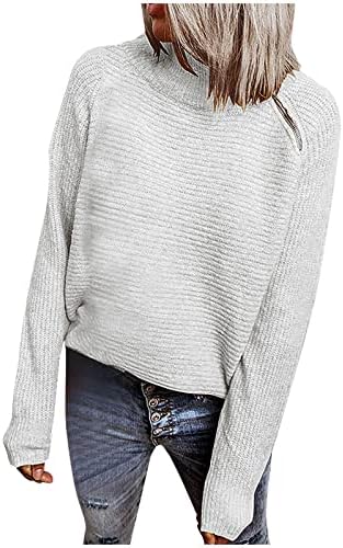 Женски обичен џемпер од желка со долги ракави по поштенски патенти нагоре лабава плетена џемпери мода цврста боја пулвер врвови