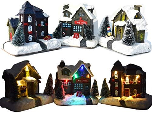Тентикоко Божиќна предводена сцена во Снежната село куќи смола блескава куќа фигура со собирање модел мали селски украси за одмор