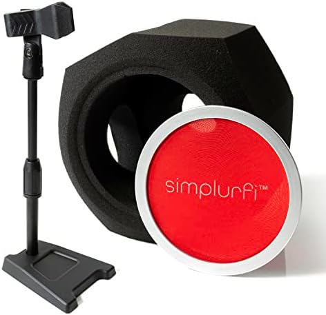 Simplurfi прилагодлива микрофонска лента со двојни микли со микрофонски клипови и преносни штанд за снимање во вокална изолација на ветерниот