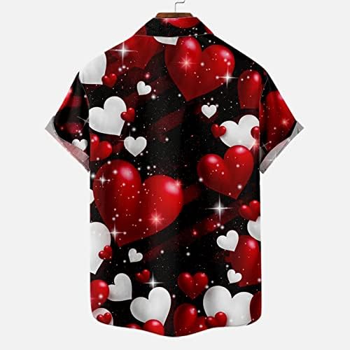 3Д loveубовно срце печатење врвови за мажи случајни копче надолу кошули лапел кратки ракави трендовски графички маички за вinesубените подароци