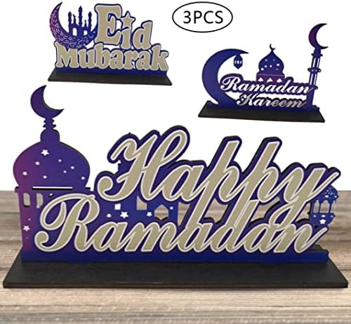 TuimiyiSou Eid Mubarak Wooden Ornament, 3PCS Рамазан табела центар за муслимански исламски партии украси