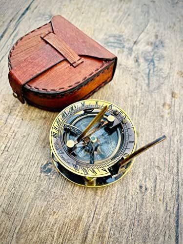 Гроздобер Сандијален компас за пешачење и кампување со случајот со антички стил месинг компас поморска навигација насока компас колекционерски