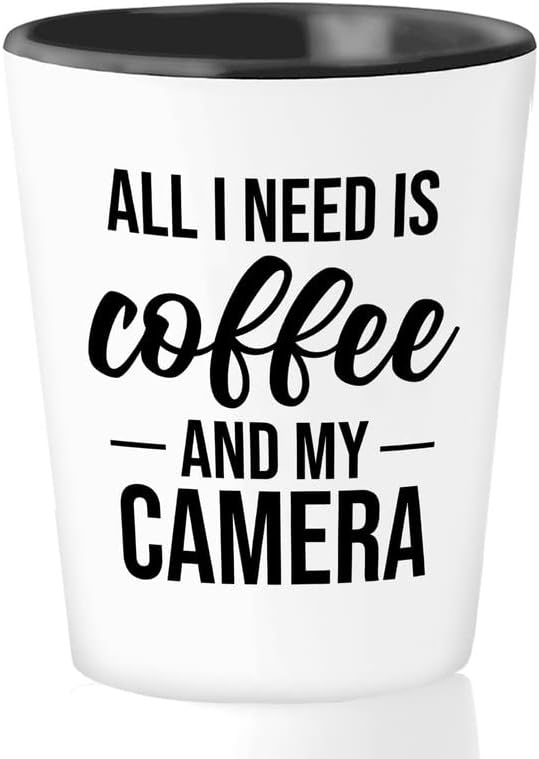 Флери Земјиште Фотограф Застрелан Стакло 1.5 мл-кафе и мојата камера Б-Зависник Од Кофеин Еспресо Пиење Сниматели Фотографија