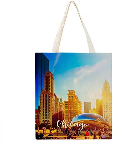 Chicago Canvas Tote Bag City Travel Travel Travel Tagn Tagn Camping Tote Подарок за нејзиниот подарок за роденденски за животната