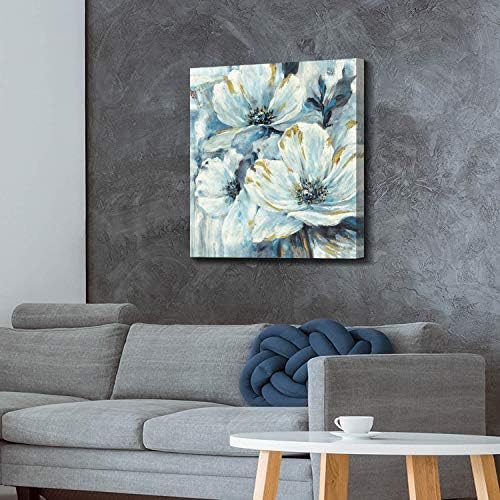 Уметнички патеки цвеќиња Уметнички дела платно Сликање слики: бела и сина лилјана букет со цветни ливчиња wallидна уметност за дневна соба