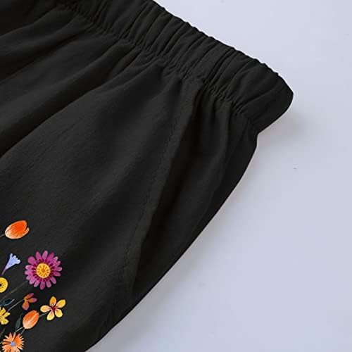 Постелни панталони MTSDJSKF за жени, обичен еластичен половител широк нога летен летен панталони со џебови работи панталони