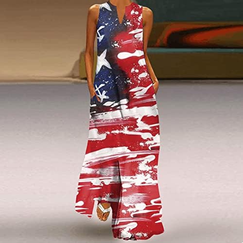 Миашуи Лето Миди Фустани Секојдневен Ден На Независноста За Жени Секојдневен Плус Големина V Фустан На Вратот Без Ракави Дневна Мода