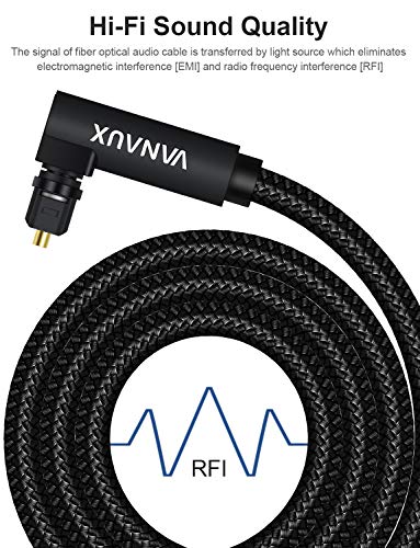 Vanaux 90 степени Оптички аудио кабел Дигитален Toslink S/PDIF аудио кабел за домашно кино, звук бар, ТВ, Xbox, PlayStation - Црно