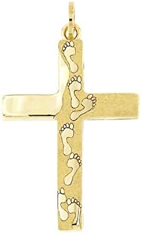 Lucета - Златен Крст Приврзок Со Стапалки тоа беше тогаш дека јас ќе се врши во 14 Каратно Жолто Злато, 14к италијански Верски Подароци Шарм