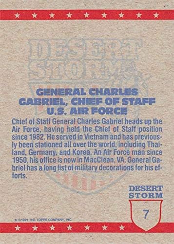 1991 Топс Пустинска Бура Жолто Лого Писмо Коалиција за Мировни Трговски Картички 7Б Началник На Генералштабот Генерал Чарлс Габриел