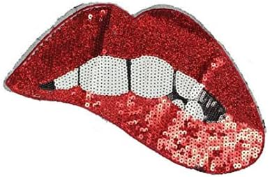 Големи црвени усни закрпи железо на закрпи или шијте за облека за сјајни сјајни везени црвени секвенци усни лепенки DIY мотив извезена апликација