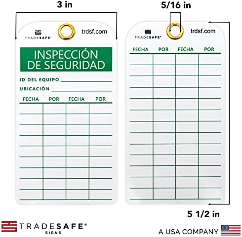 Tradesafe Spanish Tags Inspection Inspection, Inspección de Seguridad - 30 безбедносни ознаки со 30 поштенски врски, трајни 32