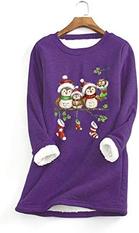 Womenените за жени удобни врвови симпатична туника матични блузи Божиќни трендовски пулвер, обичен споен џемпер џемпер графички