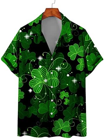 Маица за Денот на Денот на Свети Патрик за мажи Хавајски копчиња со кошули со кратки ракави Ирска детелина печатена маичка за маичка со