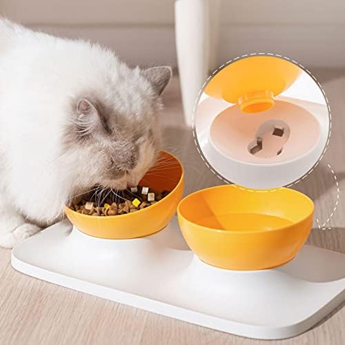 Чинии за мачки, 15° Навалено Јадење Единечни / Двојни Пластични Чинии за Хранење, Со Држач Што Не Се Лизга, за И Вода, Лесен За Чистење