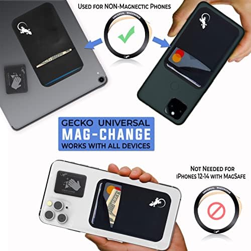 Геко магнетски паричник Универзален магсафе за кој било телефон - џеб со двојна картичка за назад на телефонот - Користете го со iPhone 12 13 Mini Pro - Вклучен е дополнителен