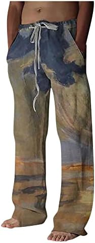 Менс дневни панталони момчиња џогер панталони обични лабави и удобни обични панталони памучни постелнини печатени панталони за влечење