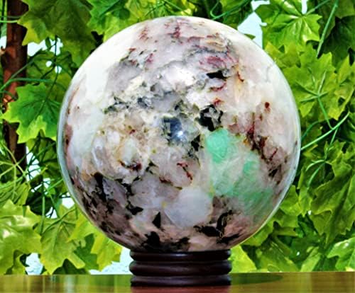 Полиран огромна природна зелена гарнеритна месечина од камен, камен кристал чакри, лековити метафизички камена сфера колекционерска