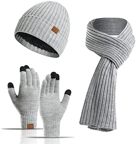 3 парчиња зимски бели шал ракавици на ракавици поставени за мажи за жени ски -капа на допир на допир на допир на допир на допир