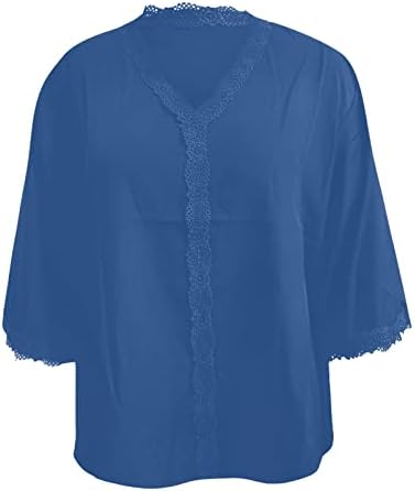 Премачкана летна летна обична мода солидна боја со цврста боја V-вратот чипка за шиење на чевли од ракави, лабава кошула, врвна кошула
