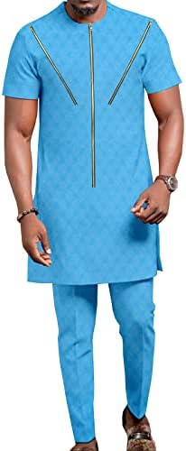 Трака за мажите Африка африканска облека Дашики врвови и панталони 2 парчиња поставени Анкара облека плус големина обични кошули
