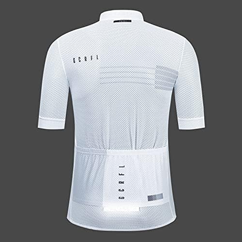 Машка велосипедска маичка GCRFL со 3+1 џебови со патенти кратки ракави со велосипед велосипед Jerseyерси кошула кошула за дишење.