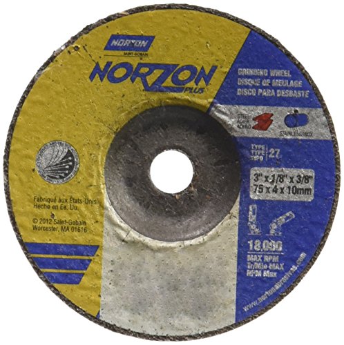 Нортон Норсон Плус Абразивно тркало во депресивно Центар, тип 27, цирконија алумина, 3/8 арбор, 3 дебелина со дијаметар x 1/8
