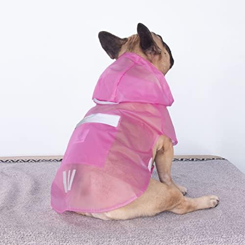 Ихуе куче мантил, пакувања со палто за дожд, лесна јакна за дожд со рефлексивни ленти, прилагодливо пончо за средно куче Француски англиски булдог териер териер