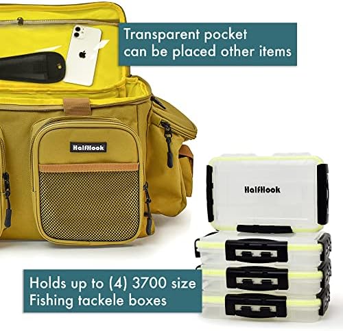 Halfhook најлон риболов торба водоотпорна торба за риболов со 6 надворешни и 1 главен оддел - Хардвер со тешка должност - капацитет на