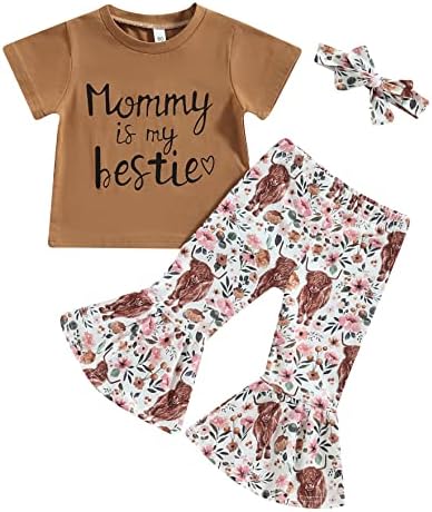 Дете за бебиња девојчиња кравјо печатење на печатење со долги ракави, печати џемпер на врвот и панталони од пламен 2 парчиња поставени деца