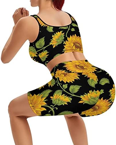 Јенски сончоглед со ребрести тренингот јога поставува 2 парчиња облека Беспрекорна теретана за теретани со високи половини за јога