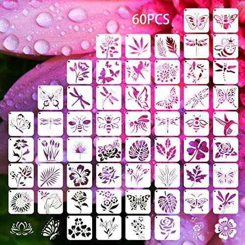 60 парчиња 4x4 инчи матрица за сликање на еднократно цветно растение пролетно лето есен шаблон за занаети за DIY на дрво