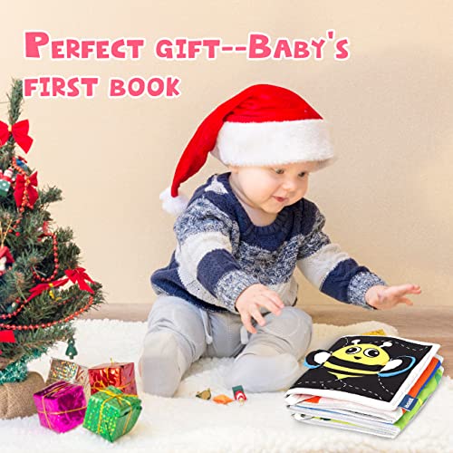 Играчки за бебиња 0-6-12 месеци момче девојки подароци ， Домаќински стомаци Време играчки 0-3-6 месеци, црно-бело високо контраст меки книги за