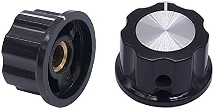 Bholsa 10pcs Сребрен тон Топ ротирачки копчиња за 6 mm dia.shaft, Потенциометар прекинувач на копчето Топ Дијаметар: 23мм Црна A03-6mm