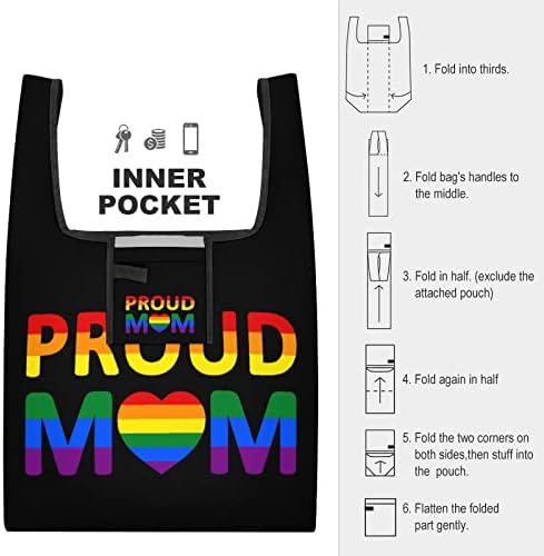 Горда мама ЛГБТ торбички за еднократно намирници со тешка преклопна тота за купување со рачки за намирници салата