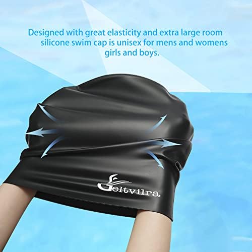 Екстра големо пливање капа за пливање за плетенки и куќи со долга коса црни жени мажи девојки силиконски водоотпорни афрос