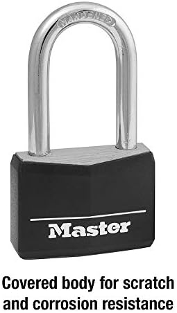 Master Lock 517d ламинирана катанец со долга окова и покриена алуминиумска заклучување, заклучување на шкафче со клуч, заклучување на клучот
