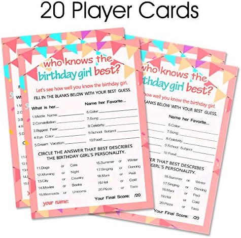Кој Најдобро Ја Познава Роденденската Девојка, Игри За Роденденска Девојка - 20 Картички За Игри