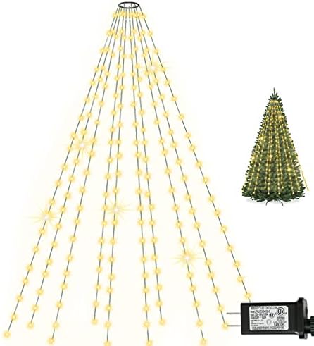 Светла за новогодишни елки, Божиќни светла со 8 режими на осветлување, 200 LED 6,6ft 10 линии самовила за украсување на новогодишни елки во