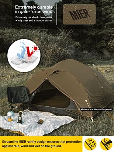 Миер Ултралејт водоотпорен шатор за ранци за 4-лични 4 сезони или 3-лица 3 сезона, лесни шатори за кампување хонорарно со стапало