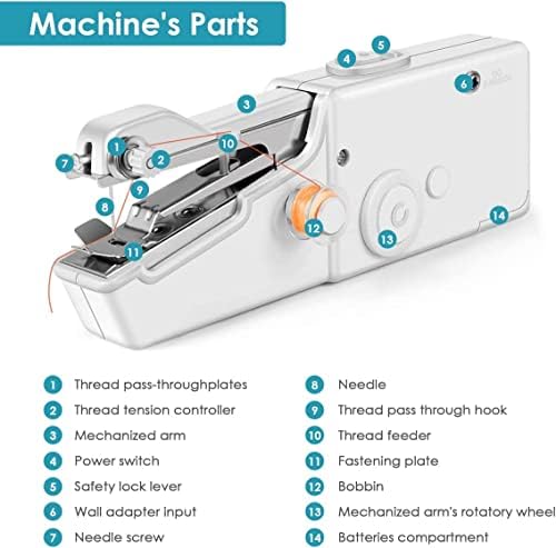 Рачна машина за шиење на Wzhpidn, мини машина за шиење за брзо зашивање, преносна машина за шиење погодна за дома, патувања и DIY, електрична
