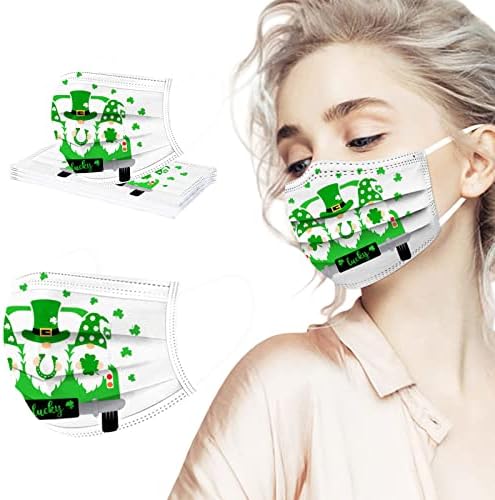 10 пакувања Сент Сент Патрикс Ден за еднократна употреба Маска за лице за возрасни мажи жени 3 пили зелена маска целосна заштитна заштита