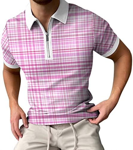 XXBR Машка класична полна кошула со кратки ракави 1/4 Поштеда на решетки Обични летни кошули карирани проверени печатени лабави голф врвови