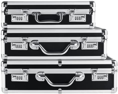 Алуминиумска легура куфер шок-изобилна мултифункционална комбинација за заклучување вградено кутија за складирање на сунѓер, црна, 41,5x28.5x12cm