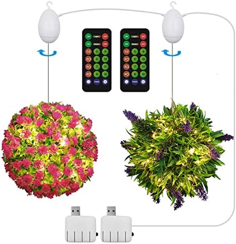Libooi ротирачка светлина на цветната топка, вештачка топка на топки од 2 парчиња со USB LED стринг светла, далечински управувач,